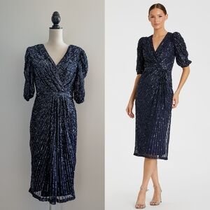 Like new Sz 10 Mac Dugal Sequined V Neck Short Sleeve Midi Dress